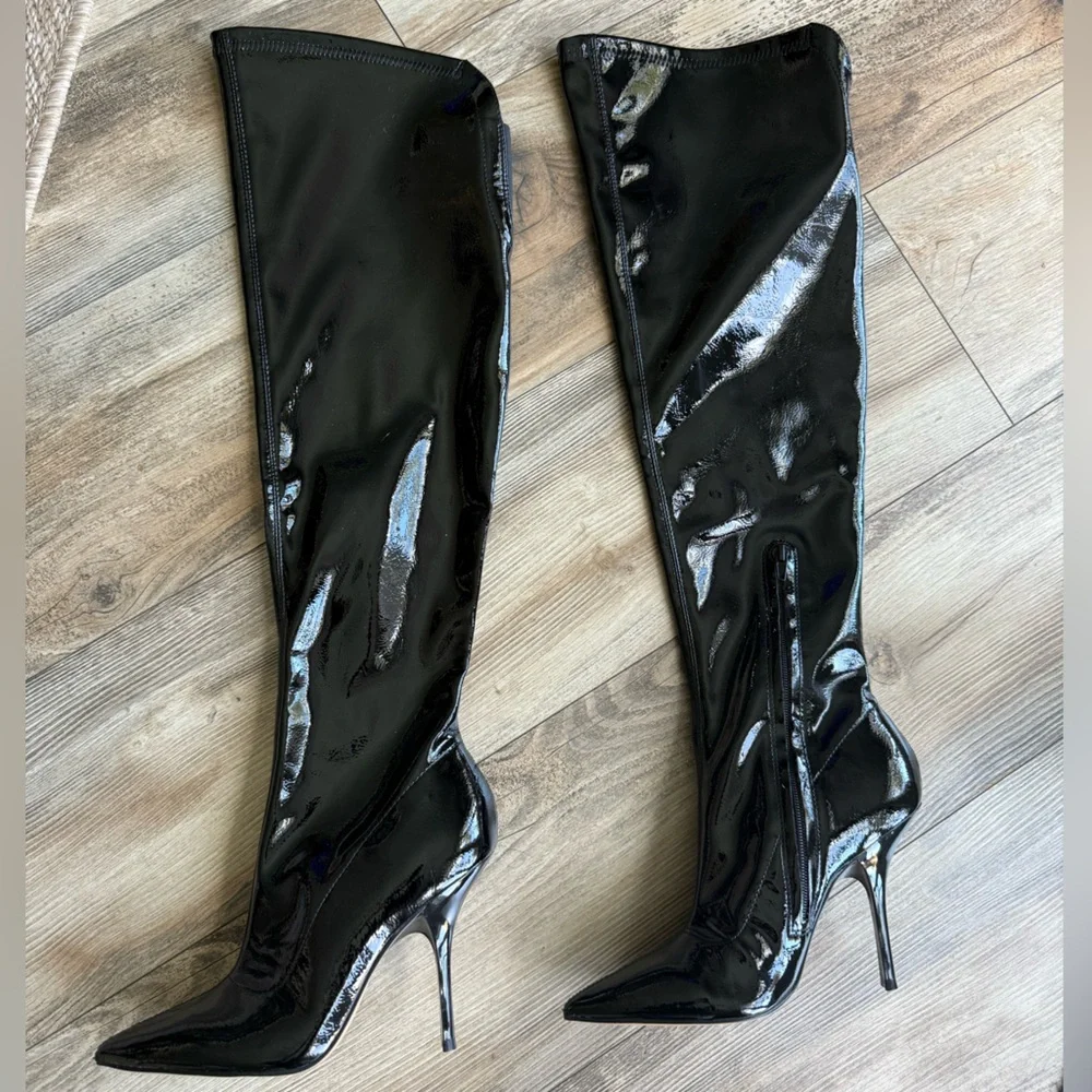 Mix No. 6 Shiny Black Heeled Boots - Picture 4 of 5